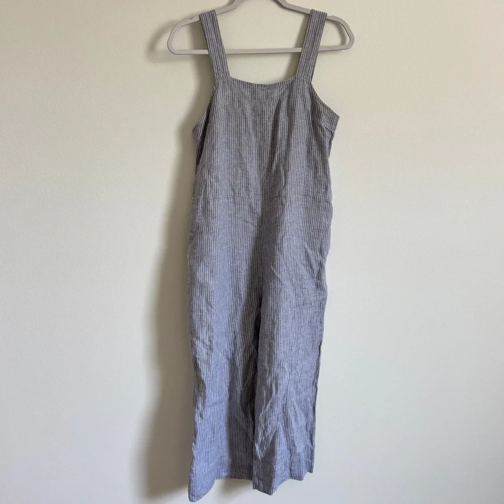 Everlane Linen Jumpsuit Square-neck Size 0 Striped Blue Summer Beach